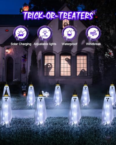 Halloween Decorations Solar Ghost Lights Outdoor, 6-Packs Solar Garden Spooky Decorations Lights, Light up Floating Scary Ghosts Decorations, Lights Yard, Pathway,Haunted House Party Decor - Image 6