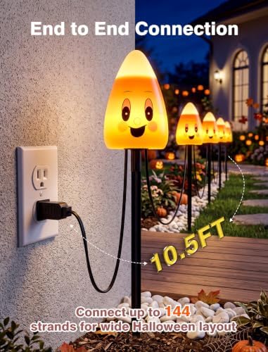 10.5FT Halloween Pathway Lights, 5PK LED Candy Corn Stake Lights - Image 3