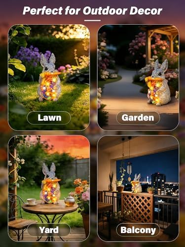 Guhope Solar Garden Statues, Outdoor Bunny Decor with Succulent and 6 LED Lights, Outside Yard Figurine Decor for Garden, Lawn, Balcony, Porch, Unique Gifts for Mom Grandma - Image 6