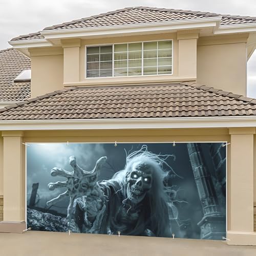 7 x 16 ft Halloween Garage Door Decorations Halloween decorations Witch Door Cover, Hanging Banner, Cauldron Backdrop Mural for Home, Outdoor, Indoor, Spooky Party, Wall, Window (Zombie, 7 x 16 ft) - Image 4