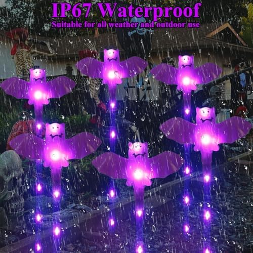 Halloween Decorations Outdoor Solar Bat Garden Lights,6 Pack 56LED Solar Halloween Bats Lights, Waterproof Solar Pathway Lights for Outside Patio Yard Lawn Grave Party Gifts Decor Purple - Image 3