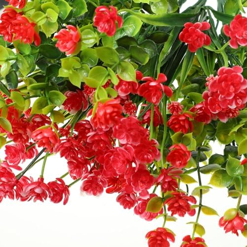 WILLBOND 12 Bundles Artificial Flowers Outdoor, UV Resistant Faux Artificial Plants Shrubs Plastic Flower Bulk for Hanging Planter Porch Window Home Spring Summer Decor(Red) - Image 6