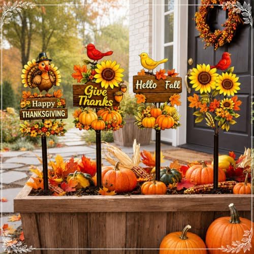 4 Pcs Thanksgiving Decors Outdoor Fall Metal Yard Stakes 15.7'' - Image 4