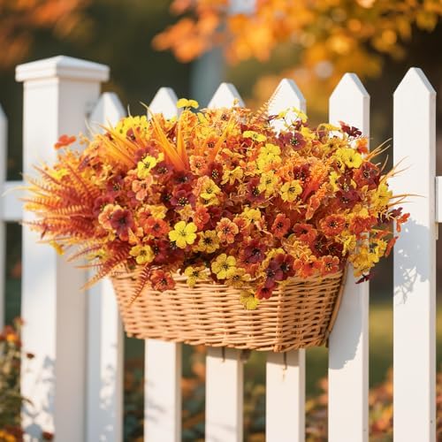24Pcs Artificial Fall Flowers for Outdoors Decor, Fake UV Resistant Plants - Image 6