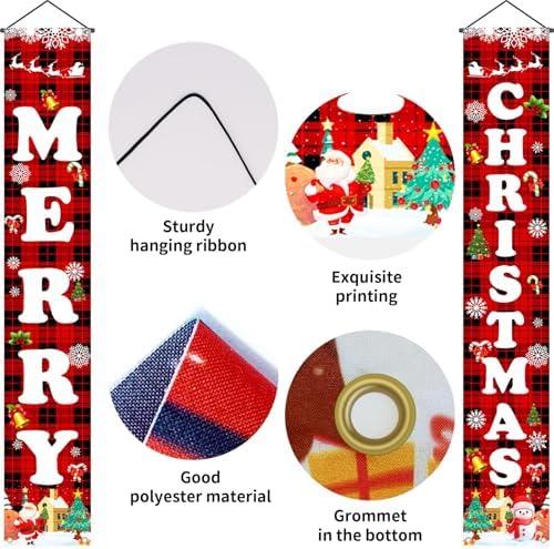 Christmas Decorations Outdoor Indoor Yard Front Porch, Merry Christmas Banner Door Decorations, Hanging Reusable Sign Xmas Decor for Home Outside Inside Yard Garage Front Door Wall, 71 Inch - Image 3