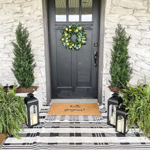 Fall Décor Plaid Rug, 3' x 5' Black&White Check Indoor/Outdoor Area Rug, Layering Rug for Hello/Welcome Door Mat, Machine Washable Cotton Woven Rugs for Farmhouse Front Porch, Entryway - Image 2