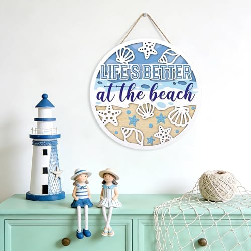 IARTTOP Life's Better at The Beach Wall Art Summer Coastal Sea Shell Wall Hanging Signs Coastal Starfish Door Hanging Sign Beach Themed Room Decor for Party Bathroom Outdoor 11.4"x11.4" - Image 4
