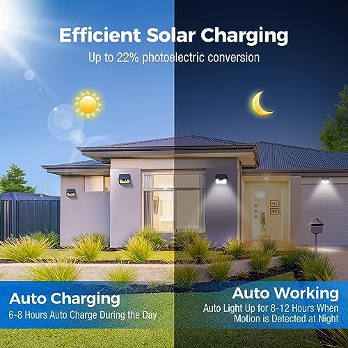 Peasur 18 Pack/140 LED Solar Lights, Outdoor Waterproof, 3 Lighting Modes, Motion Sensor, Black - Image 4