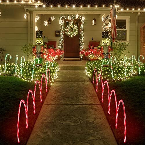 LAMPHOME 17''160 LED (10x16LED) Twinkle Arch Lawn Stake Light, Set of 10 Candy Cane Arch Outdoor Christmas Pathway Markers (RED+White) - Image 3