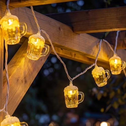 Oviejo 3D Beer Mug String Lights, Celebration St Patrick's Day Decor, 8.5 Ft Party Cup Light with 10 Beer Cups, Connectable Beer Fairy Summer Patio Lights for Bar Birthday Bedroom Summer Club by Oviejo