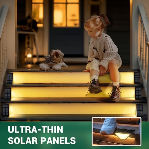 PATIOWIN 8 Pack Solar Step Lights for Outside, 24 LEDs Solar Stair Lights Waterproof IP65, Solar Deck Lights Outdoor Decor for Garden, Porch, Pathway, Patio, Fence(Warm White) - Image 3
