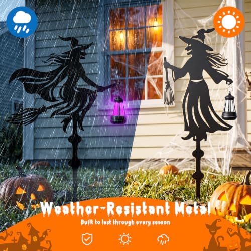 KODIBO Halloween Decor 3-Pack Metal Witch Yard Stakes with Solar Lanterns - Image 5