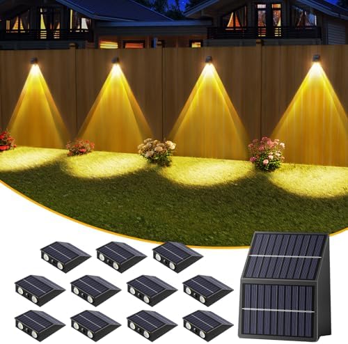 High Brightness Solar Fence Lights Outdoor, Larger Size Solar Lights with Dual Solar Panels, Waterproof Fence Lights Solar Powered for Stair, Step, Yard, Patio, Wall (12 Pack) by Unknown