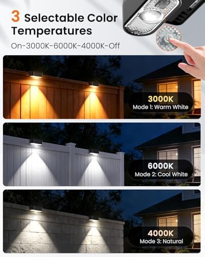 JOFIOS Solar Deck Lights Outdoor Waterproof, 3000/4000/6000K 3 Modes Fence Lights Solar Powered, Solar Step Lights for Outside Stairs, Step, Deck, Yard, Patio, Garden and Pathway Decor, 16Pack - Image 2