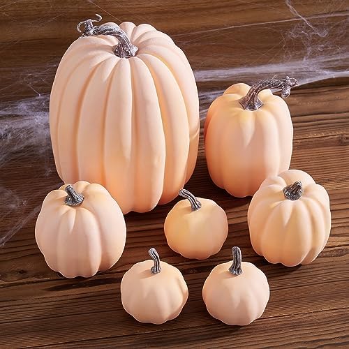 Lizxun 7Pcs Artificial Pumpkins Halloween Decoration, Lifelike Simulation Mixed Harvest Fall Foam Pumpkins for Halloween Thanksgiving Home Party Supplies (Pink 01-7pcs) - Image 3