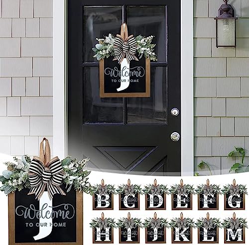 Last Name Year Round Front Door Wreath Front Porch Decoration 26 Letter Welcome Sign with Eucalyptus Garland and Bow Spring Wreaths for Front Door Outside Hanger Garland（J） - Image 4
