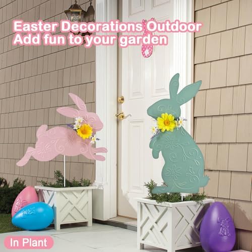 Easter Decorations Outdoor,3 Pack Metal Bunny Yard Sign Stakes for Outside,Pastel Rabbit Silhouettes Garden Decor for Lawn,Happy Easter Women Gifts - Image 4