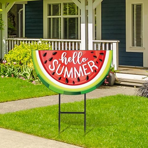 JarThenaAMCS Hello Summer Metal Garden Stakes Watermelon Decorative Lawn Sign Summer Fruits Theme Welcome Yard Sign for Home Outside Lawn Porch Decor by JarThenaAMCS