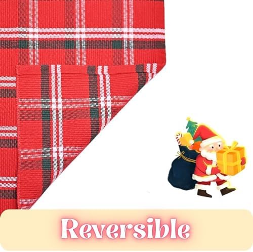 Ckorzen Red Green and White Plaid Rug,3' x 5' Christmas Front Porch Outdoor Rug, Handwoven Cotton Washable Rug for Layered Door Mats, Holiday Entryway and Home Décor - Image 6