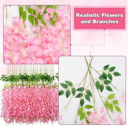 Alotiki Pink Wisteria Hanging Flowers, 12 Pack Fake Hanging Flowers - Image 4
