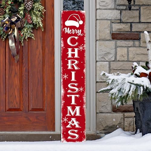 Merry Christmas Porch Sign Christmas Front Door Hanging Decorations Wooden Vertical Indoor Outdoor Standing Signs For Home Yard Farmhouse Holiday Decor 47 x 7.8 inch by Xeubiou