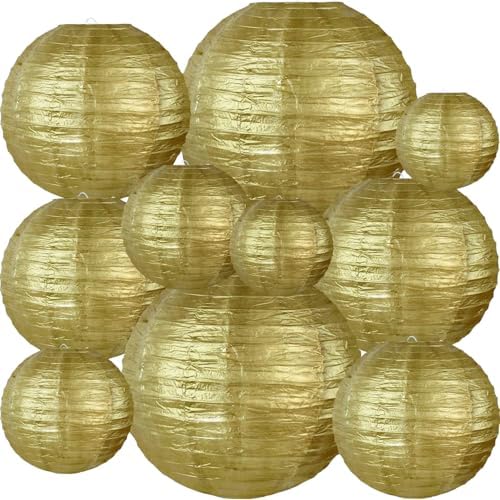 BEISHIDA Gold Paper Lanterns 10Pcs 4/6/8/10/12 Inch Round Chinese Lamp by Beishida