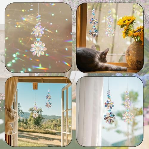 2 PCS Crystal Flower Sun Catcher Prisms Colorful Suncatcher Hanging Ornament Crystals Sunflower Rainbow Maker Suncatchers for Windows Hanging Indoor Outdoor Balcony Aesthetic Home Patio Garden Decor - Image 6