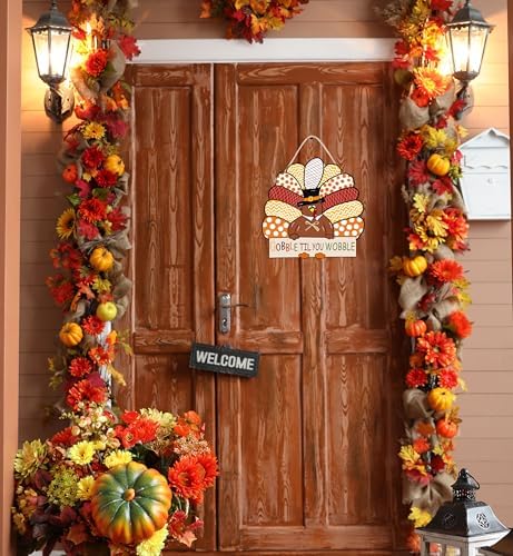 CYNOSA Thanksgiving Wreath for Front Door Turkey Door Hanger Gobble Sign Thanksgiving Turkey Outside Door Decorations - Image 5