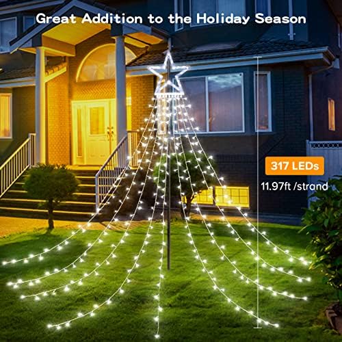 BlcTec Outdoor Christmas Lights 317 LED Christmas Star Lights with 9 Strands 11.9ft Waterfall Tree Lights, 8 Modes, Waterproof & Timer for Garden Yard Patio Outdoor Xmas Decorations, Cool White - Image 4