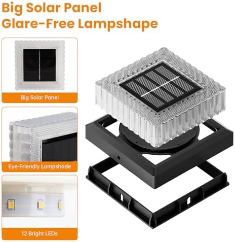 APONUO Solar Post Cap Lights, 8-Pack IP65 Waterproof for 4x4 Posts, 20 Lumens Deck Post Lights Solar Powered Outdoor – Perfect for Fence, Patio, Garden,Decor, Black - Image 4