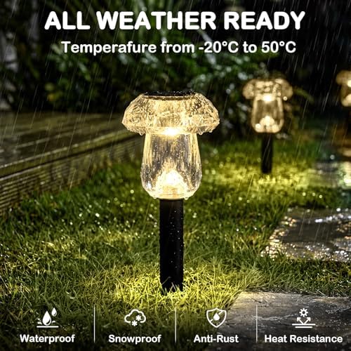 Solar Pathway Lights Outdoor 8 Pack Warm White Mushroom Decor - Image 4