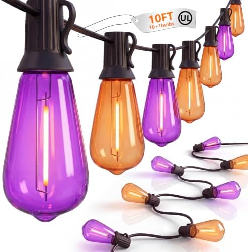 GOOTHY LED Outdoor Halloween Orange and Purple String Lights 10Ft Halloween Decorations Lights with 11 Shatterproof Bulbs, Hanging Patio Lights Outdoor Waterproof for Party Backyard Garden Decor by Goothy