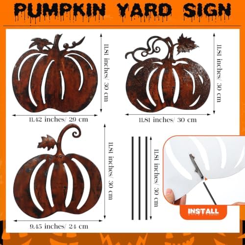 Rusty Metal Pumpkin Garden Stakes, 3 Pcs Fall Yard Outdoor Decor - Image 2