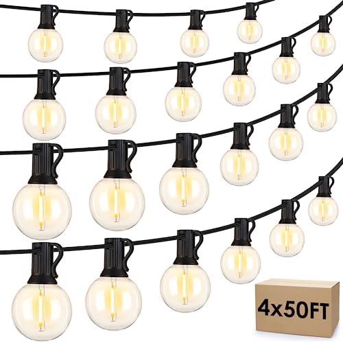 Mlambert 200Ft(4x50Ft) Outdoor String Lights, G40 Globe Patio Lights Connectable with 100+6 Waterproof LED Bulbs for Backyard Garden Porch-Black Wire by Mlambert