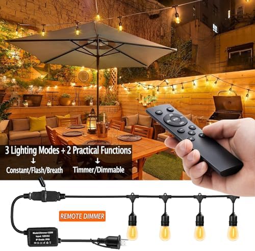 100ft Gazebo Lights with Remote & Dimmer,Patio String Lights with Timer - Image 2