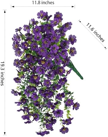 Artificial Faux Hanging Flowers Plants for Spring Outdoor Outside Decoration, 2 PCS Fake Silk Daisy with Eucalyptus UV Resistant Realistic Trailing Vines for Balcony Patio Porch (Dark Purple) - Image 4