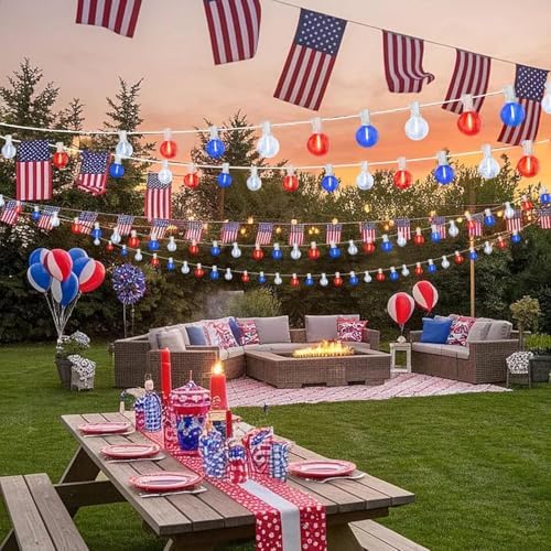 LAMPHOME 2 Pack 26Ft LED G40 Red White and Blue String Lights Outdoor, 4th of July Patriotic Lights with 12+1 Shatterproof Bulbs, Memorial Day Independence Day Decor for Yard Garden Patio - Image 6