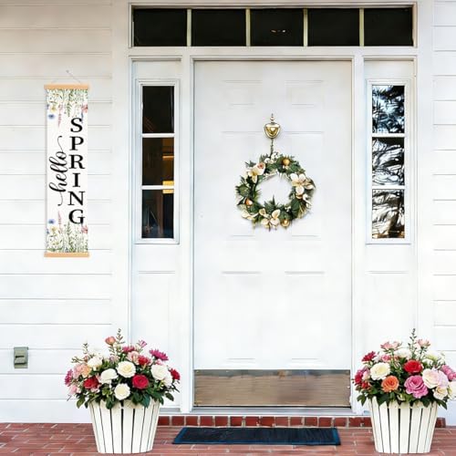 Hello Spring Porch Banner, Wildflower Hanging Door Banner, Seasonal Rustic Banners with Delicate Wildflowers, Hanging Decoration for Indoor Outdoor Home Farmhouse School Classroom Party Decor - Image 5