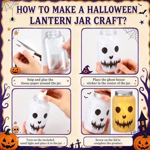 Qinyoung 12 Pcs Halloween Crafts Skeleton Demon Mason Jars with LED Light - Image 6