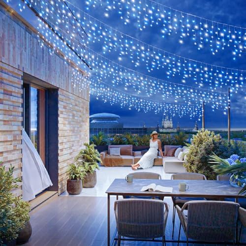 66ft Icicle Lights for Outside, Blue and White Christmas Lights Outdoor Indoor, 640 LED Twinkle String Light with 120 Drops Short Curtain Lights for Thanksgiving Room Home Wall Bedroom Window Decor - Image 3