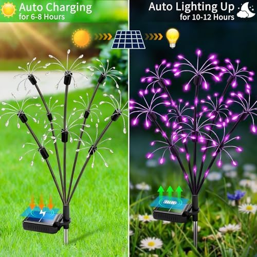 Solar Garden Lights Outdoor, 4 Pack 2-Layer Purple Solar Firework Lights - Image 6