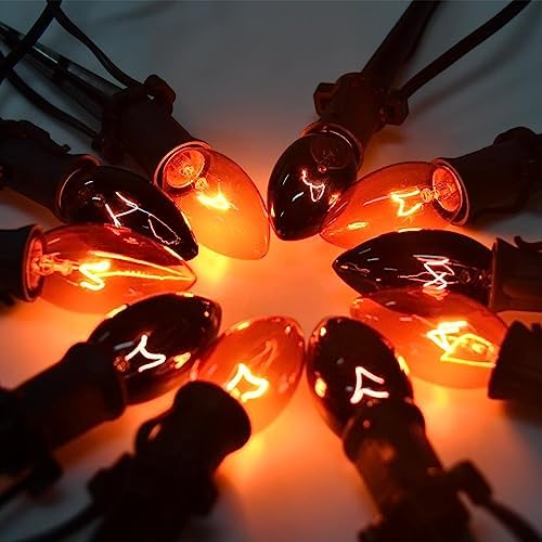 PASUTO 19.5Ft C9 Halloween Walkway Lights Pathway Lights, 10Pcs C9 Orange & Dark Purple Light Bulbs and 10Pcs Stakes, for Halloween Outdoor Doorway Pathway Driveway Sidewalk Garden Yard Lawn Lights - Image 6