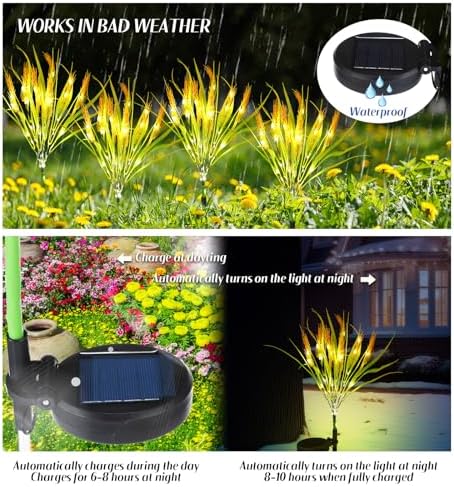 Rossesay 4 Pcs Fall Solar Lights Decorative Outdoor Garden Autumn Solar Flowers Lights with 28 Realistic Wheat Ears Thanksgiving Waterproof Decor for Yard Pathway Lawn Patio Garden Outdoor - Image 3