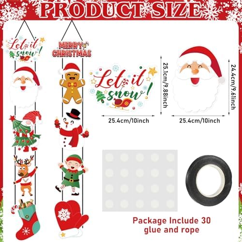 CroBlissful 2 Sets Christmas Porch Sign Santa Snowman Elf Door Banner - Image 3