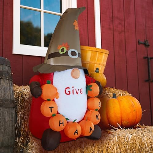 Juegoal Thanksgiving Inflatable Gnome, 4 FT Lighted Cute Gnome with Pumpkins, Blow up Animated Fall Decor, Light Up for Autumn Harvest Outdoor Indoor Holiday Home Party Yard Lawn Garden Display - Image 5