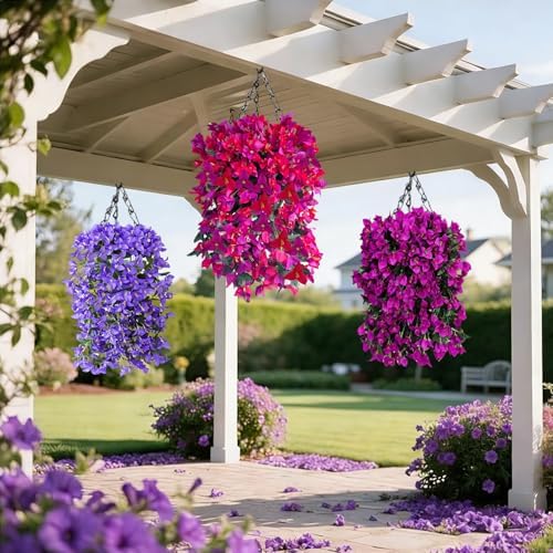 Artificial Fake Hanging Plants Flowers Basket Bougainvillea for Summer Outdoor Outside Decoration, Faux Silk Flowers UV Resistant Realistic Porch Home Patio Balcony Yard Outdoors Decor - Image 7