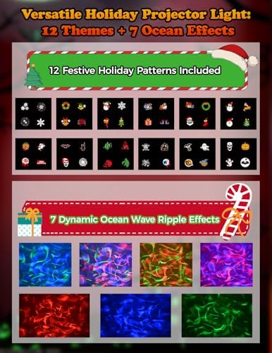 2025 Upgrade No Slides Christmas Projector Lights Outdoor, Holiday Projector Lights with 12 Dynamic Patterns & 7 LED Colors, Remote, Timer, IP65 Waterproof for Xmas Party Garden Yard Decor (Black) - Image 3