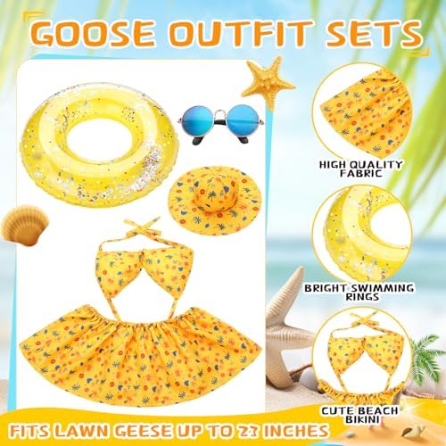 Abbylike Summer Porch Goose Outfits Yellow Bikini Hawaiian Goose Costume Clothes with Swimsuit, Swim Ring, Sun Hat, Sunglasses Fits Large 23'' Cement for Garden Yard Statue Lawn Art Decoration - Image 2