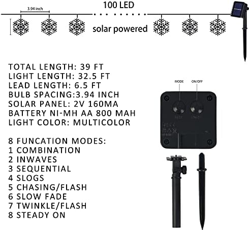 Dazzle Bright 100 LED Solar Christmas Snowflake Lights Outdoor, 39 FT Solar Powered Snowflake String Lights Waterproof for Xmas Tree, Holiday, Wedding Party, Patio Decorations (Multi Color) - Image 2