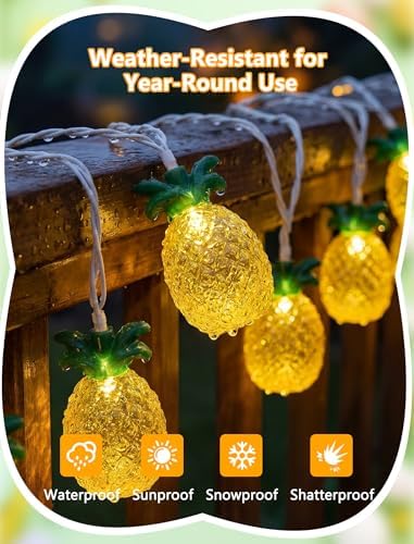 8.5Ft Pineapple String Lights, Hawaiian Beach Themed Party Lights with 10LED Warm White Waterproof Pineapple Fairy Lights, Tropical Decoration for Indoor Outdoor Party Bedroom Wedding Birthday Pool - Image 3